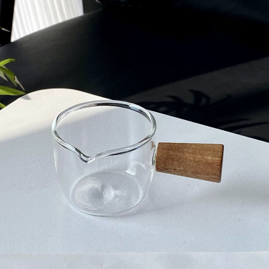Glass Cup with Wooden Handle Small